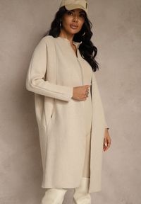 Renee - Beżowy Niezapinany Casualowy Kardigan Felltusa. Okazja: na co dzień. Kolor: beżowy. Materiał: jeans. Styl: casual #1