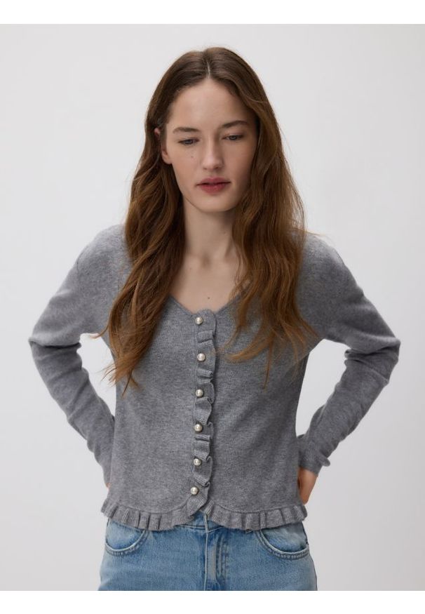 Reserved - Kardigan z wiskozą - szary. Kolor: szary. Materiał: wiskoza