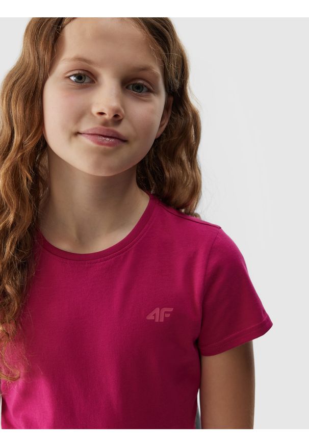 4f - 4F T-shirt gładki dziewczęcy - różowy 164 (13-14 lat). Okazja: na co dzień. Kolor: różowy. Materiał: bawełna, jersey, dzianina. Długość rękawa: krótki rękaw. Długość: krótkie. Wzór: gładki. Sezon: lato. Styl: sportowy, casual
