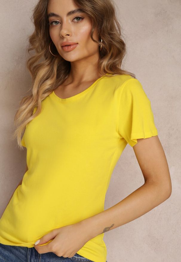 Renee - Żółty Bawełniany T-shirt Melinthe. Okazja: na co dzień. Kolor: żółty. Materiał: bawełna. Długość rękawa: krótki rękaw. Długość: krótkie. Styl: casual