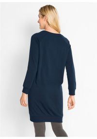 Sukienka dresowa z rękawami raglanowymi bonprix ciemnoniebieski. Kolor: niebieski. Materiał: dresówka. Długość rękawa: raglanowy rękaw. Wzór: prążki #4