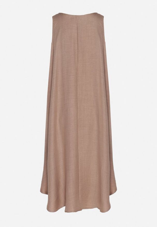 Born2be - Ciemnobeżowa Rozkloszowana Klasyczna Sukienka Lunetira. Okazja: na co dzień, na spacer. Kolor: beżowy. Materiał: jeans. Typ sukienki: proste. Styl: klasyczny