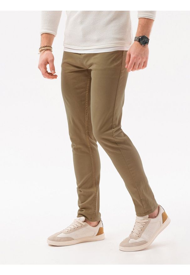 Ombre Clothing - Spodnie męskie chinosy SLIM FIT P1059 - beżowe - XXL. Okazja: na co dzień. Kolor: beżowy. Materiał: bawełna, tkanina, elastan. Styl: casual