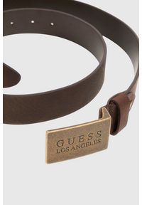 Guess - GUESS Brązowy męski pasek z naturalnej skóry Algarve. Kolor: brązowy. Materiał: skóra #4