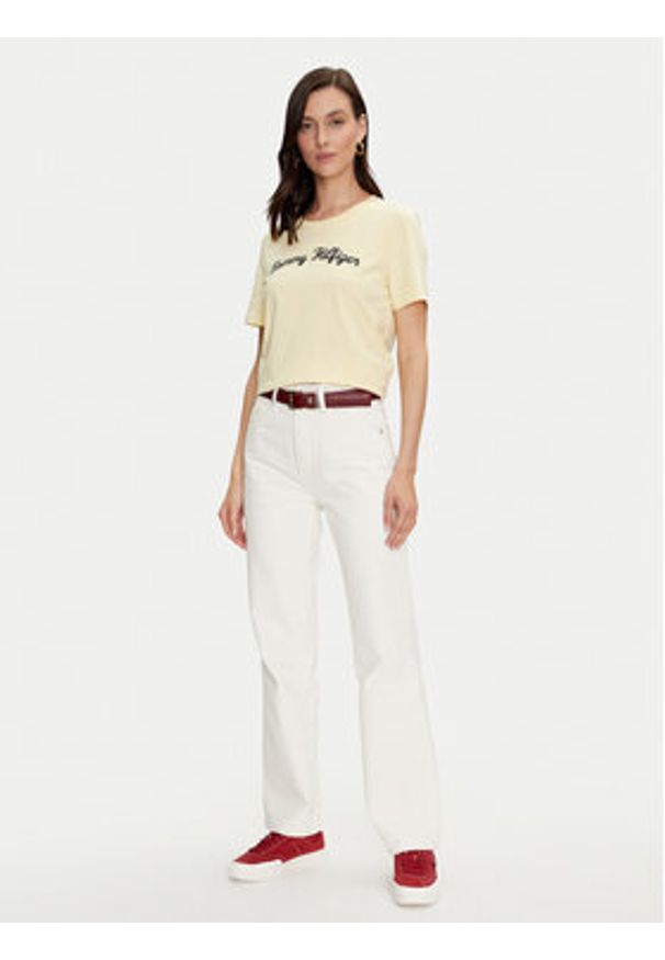 TOMMY HILFIGER - Tommy Hilfiger T-Shirt Script WW0WW42589 Żółty Regular Fit. Kolor: żółty. Materiał: bawełna