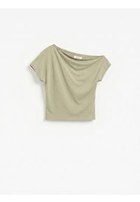 Reserved - T-shirt z modalem - oliwkowy. Kolor: oliwkowy. Materiał: dzianina