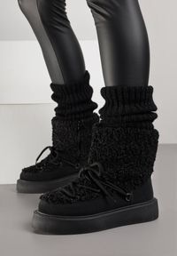 Renee - Czarne Śniegowce z Futerkiem Typu Teddy Allere. Okazja: na co dzień. Kolor: czarny. Materiał: futro. Sezon: zima. Styl: casual #4