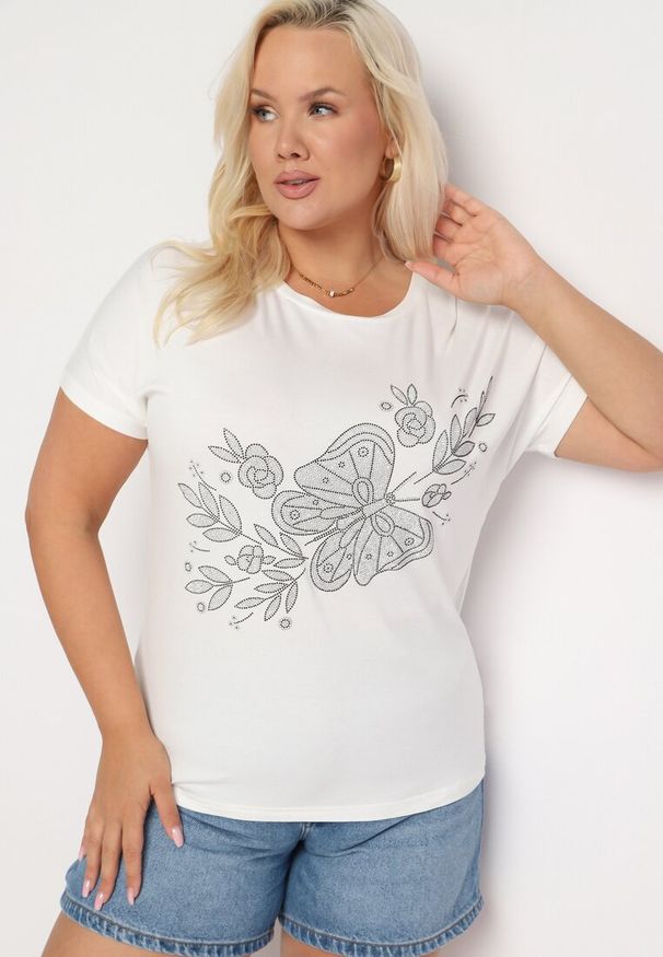 Born2be - Biały Klasyczny Bawełniany T-shirt z Nadrukiem Wiloa. Kolor: biały. Materiał: bawełna. Wzór: nadruk. Styl: klasyczny