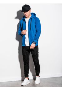 Ombre Clothing - Bluza męska rozpinana z kapturem B1083 - niebieska - XXL. Typ kołnierza: kaptur. Kolor: niebieski. Materiał: materiał, bawełna, poliester #3
