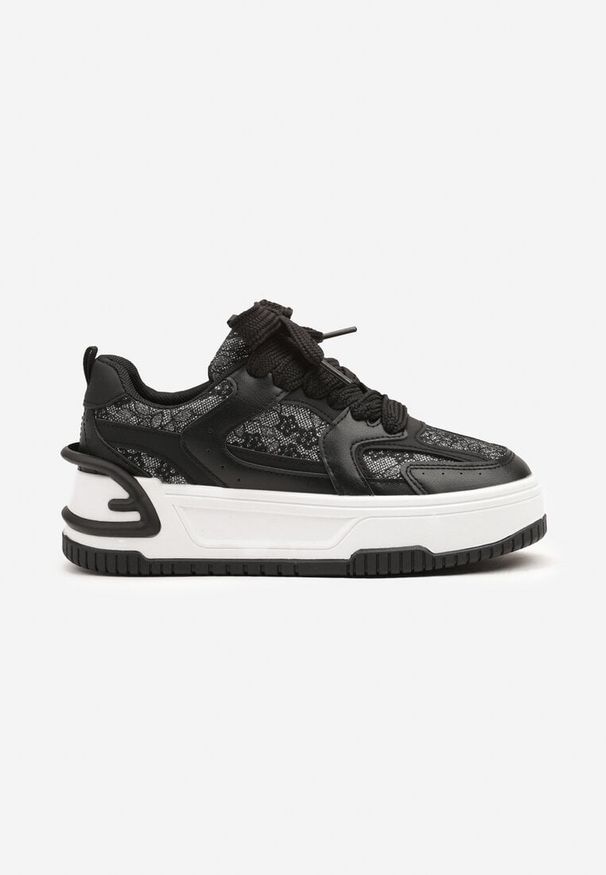 Born2be - Czarne Sneakersy na Grubej Podeszwie Zdobione Brokatem Deorianis. Okazja: na co dzień. Kolor: czarny. Materiał: jeans. Wzór: aplikacja