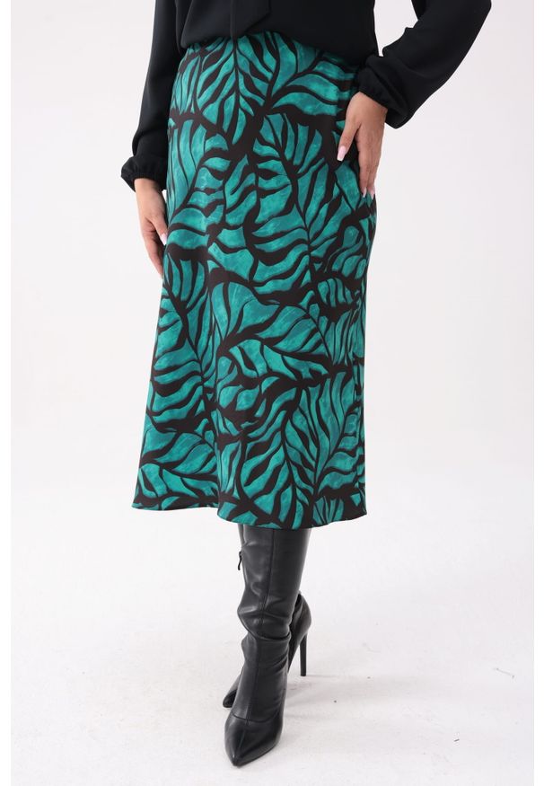 Moda Size Plus Iwanek - Elegancka zielona spódnica Tigra PLUS SIZE XXL OVERSIZE. Okazja: na co dzień. Kolekcja: plus size. Kolor: zielony. Materiał: wiskoza, tkanina, nylon, elastan, poliester. Długość: krótkie. Styl: elegancki