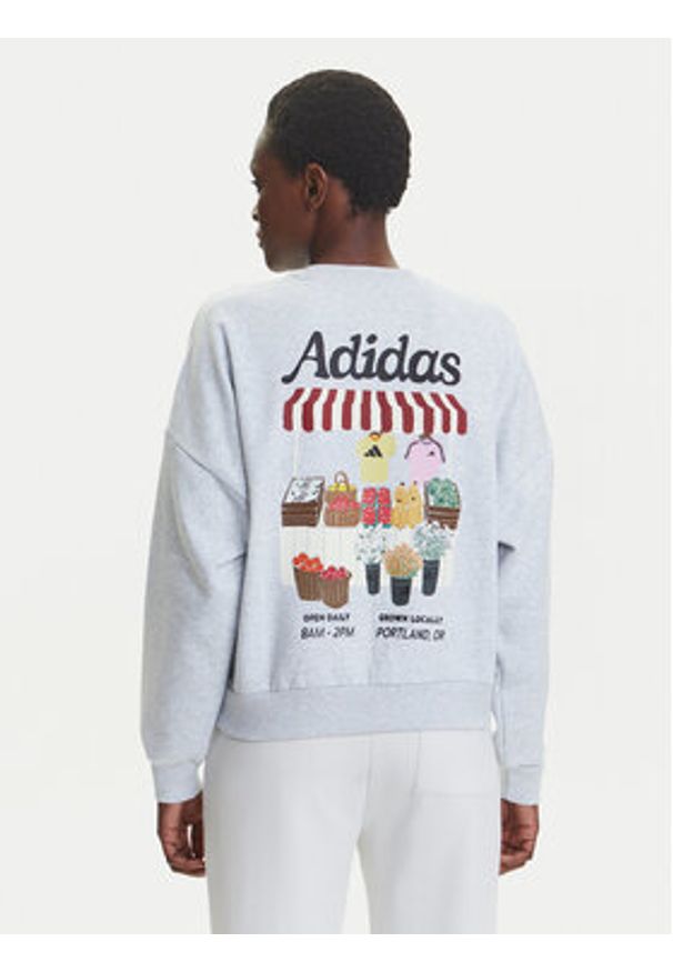 Adidas - adidas Bluza Farmers Market Graphic JM4210 Szary Loose Fit. Kolor: szary. Materiał: bawełna