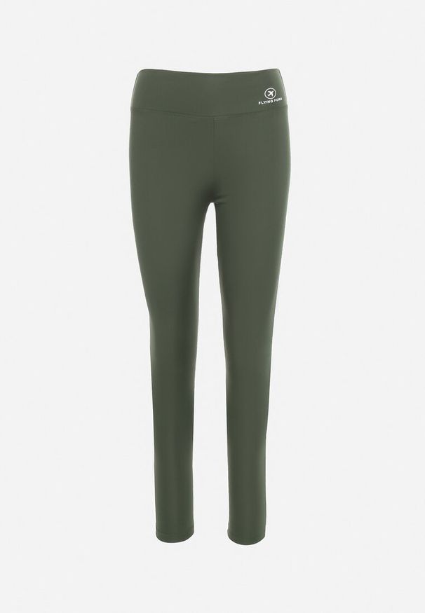 Born2be - Ciemnozielone Legginsy z Wysokim Stanem i Gumką w Pasie Bloelia. Stan: podwyższony. Kolor: zielony. Wzór: gładki