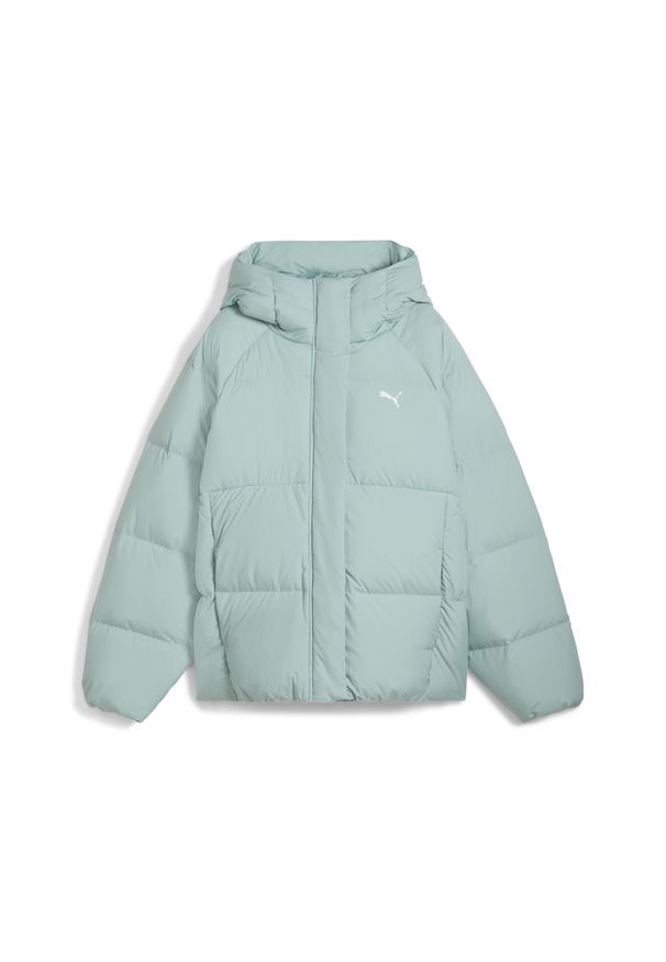 Puma - Damska kurtka puchowa z kapturem PUMA. Typ kołnierza: kaptur. Kolor: zielony. Materiał: puch. Sport: turystyka piesza