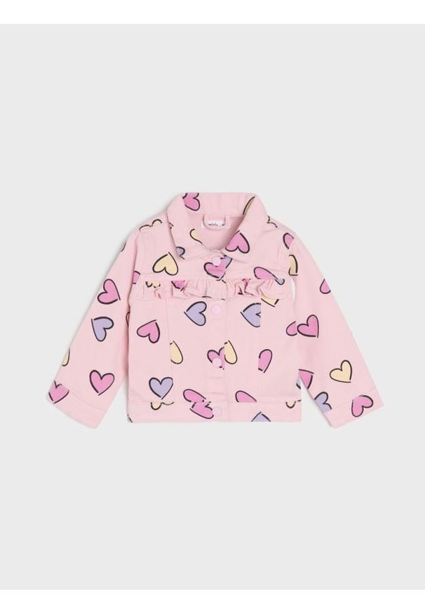 Sinsay - Jeansowa katana z nadrukiem w serca - różowy. Kolor: różowy. Materiał: jeans. Wzór: nadruk