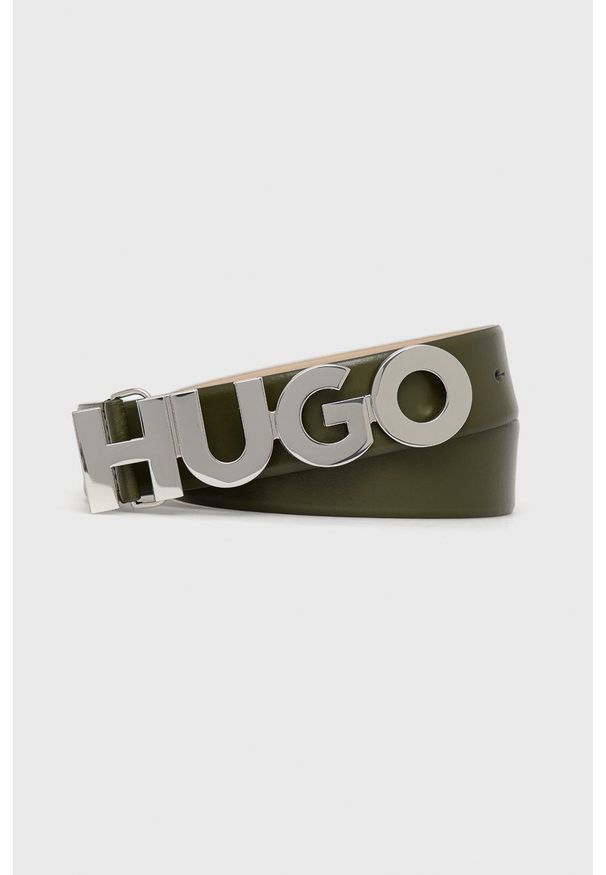 Hugo - HUGO pasek skórzany 50470629 damski kolor zielony. Kolor: zielony. Materiał: skóra