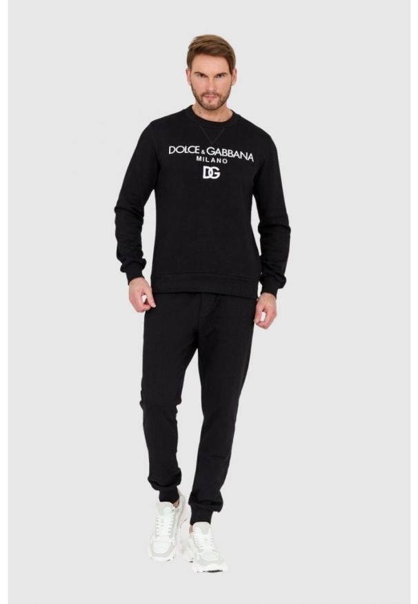 Dolce and Gabbana - DOLCE & GABBANA Czarna męska bluza z haftowanym logo, Rozmiar 54. Kolor: czarny. Wzór: haft