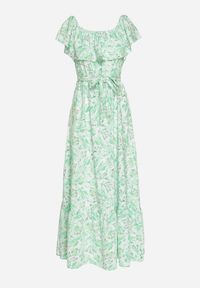 Born2be - Zielona Sukienka Hiszpanka z Bawełną w Kwiaty Mreova. Okazja: na co dzień. Typ kołnierza: dekolt hiszpanka. Kolor: zielony. Materiał: bawełna. Wzór: kwiaty. Styl: elegancki, casual, klasyczny #7