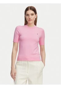 TOMMY HILFIGER - Tommy Hilfiger Sweter WW0WW49705 Różowy jasny Slim Fit. Kolor: różowy. Materiał: bawełna #1