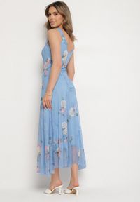 Born2be - Niebieska Siateczkowa Sukienka z Kwiatowym Motywem Milanessa. Okazja: na co dzień. Kolor: niebieski. Materiał: jeans. Wzór: kwiaty. Typ sukienki: proste. Styl: elegancki, casual #3