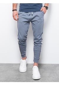 Ombre Clothing - Spodnie męskie dresowe joggery P951 - niebieskie - XXL. Kolor: niebieski. Materiał: dresówka #10