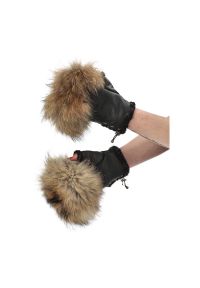 Brązowe Rękawiczki Luka-Pelli Skórzane Mitenki Z Naturalnym Futrem Jenota. Kolor: brązowy. Materiał: skóra, futro. Styl: elegancki #8