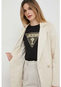 Guess marynarka kolor beżowy dwurzędowa gładka. Okazja: na co dzień. Kolor: beżowy. Wzór: gładki. Styl: casual, klasyczny #5