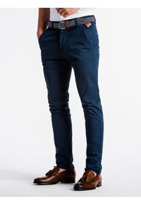 Ombre Clothing - Spodnie męskie chino - jasnogranatowe P830 - XXL. Kolor: niebieski. Materiał: tkanina, elastan, bawełna. Styl: klasyczny, elegancki #4