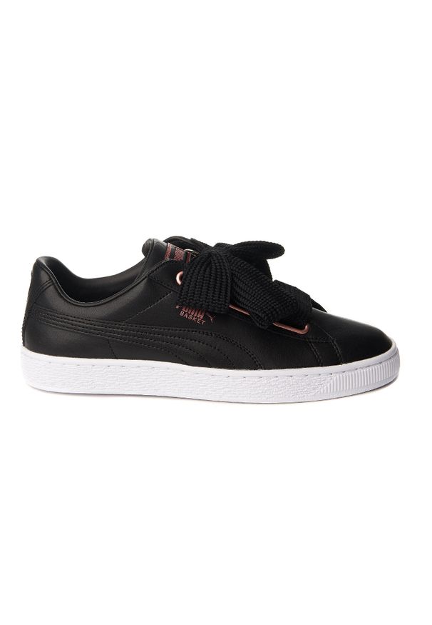 Puma - PUMA Basket Heart Leather ZLN 0300 — czarne skórzane trampki. Kolor: czerwony, różowy, wielokolorowy, czarny. Materiał: skóra