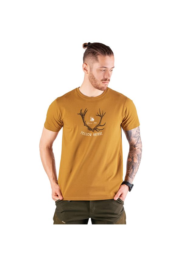 TAGART - T-shirt myśliwski męski Tagart FNT Antler Honey z nadrukiem. Kolor: żółty. Wzór: nadruk