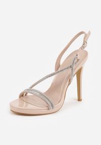 Renee - Beżowe Szpilki Sandały z Cyrkoniowymi i Transparentnymi Paskami Vikirissa. Okazja: na imprezę. Zapięcie: pasek. Kolor: beżowy. Wzór: aplikacja, paski. Obcas: na szpilce. Styl: elegancki. Wysokość obcasa: średni #5