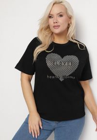 Born2be - Czarny Bawełniany T-shirt z Ozdobnym Nadrukiem i Napisem Ilenira. Kolekcja: plus size. Kolor: czarny. Materiał: bawełna. Wzór: napisy, nadruk #3