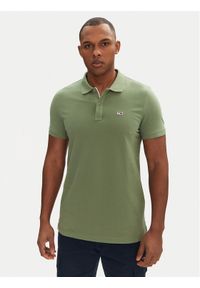 Tommy Jeans Polo DM0DM20676 Zielony Slim Fit. Typ kołnierza: polo. Kolor: zielony. Materiał: bawełna
