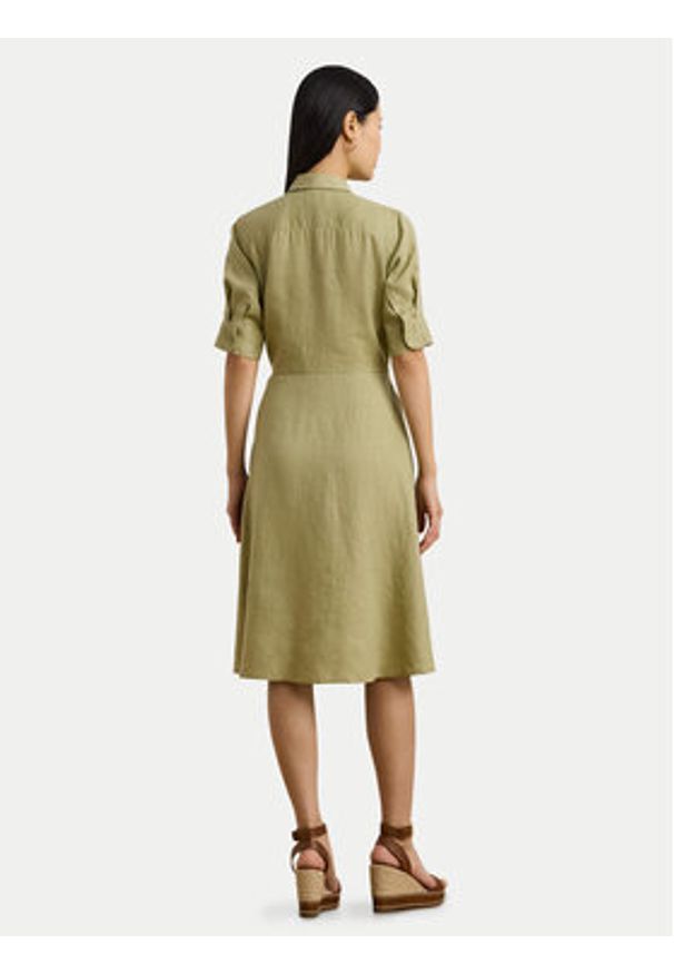 Lauren Ralph Lauren - LAUREN RALPH LAUREN Sukienka koszulowa 200905667015 Zielony Regular Fit. Kolor: zielony. Materiał: len. Typ sukienki: koszulowe