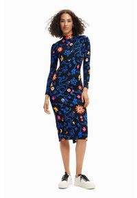 Desigual sukienka midi dopasowana. Materiał: materiał, dzianina, wiskoza. Długość rękawa: długi rękaw. Typ sukienki: dopasowane. Długość: midi #1