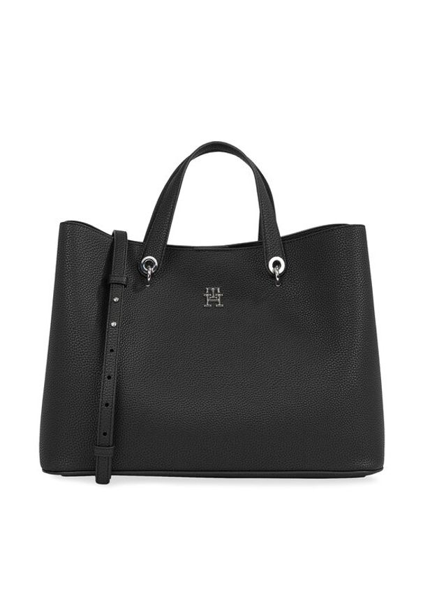TOMMY HILFIGER - Tommy Hilfiger Torebka Th Emblem Satchel AW0AW15177 Czarny. Kolor: czarny. Materiał: skórzane