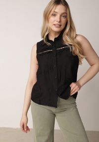 Born2be - Czarna Wiskozowa Koszula Bez Rękawów w Stylu Boho z Haftem Viviebelle. Okazja: na co dzień. Kolor: czarny. Materiał: wiskoza. Długość rękawa: bez rękawów. Wzór: haft. Styl: boho #7