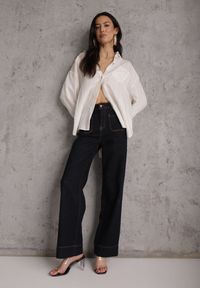 Renee - Biała Koszula z Wiskozy z Domieszką Lnu ze Strukturalnego Materiału Sewrita. Okazja: na spacer. Kolor: biały. Materiał: wiskoza, len, materiał. Styl: street #3