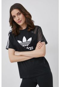 adidas Originals T-shirt Adicolor HC7039 damski kolor czarny. Okazja: na co dzień. Kolor: czarny. Materiał: koronka, poliester, bawełna, dzianina. Wzór: nadruk. Styl: casual