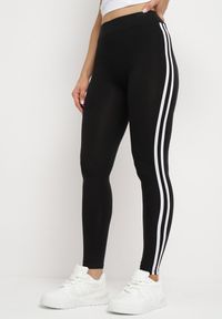 Born2be - Czarne Legginsy z Elastycznej Bawełny z Lampasami Olerria. Kolor: czarny. Materiał: bawełna. Długość: długie #6
