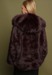 Born2be - Bordowa Kurtka Futerko z Kapturem i Kieszeniami Acantte. Okazja: na co dzień. Typ kołnierza: kaptur. Kolor: czerwony. Materiał: futro. Styl: casual, elegancki #7