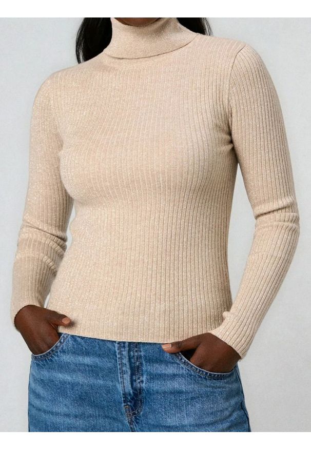 Sinsay - Prążkowany sweter - złoty. Kolor: złoty. Materiał: prążkowany