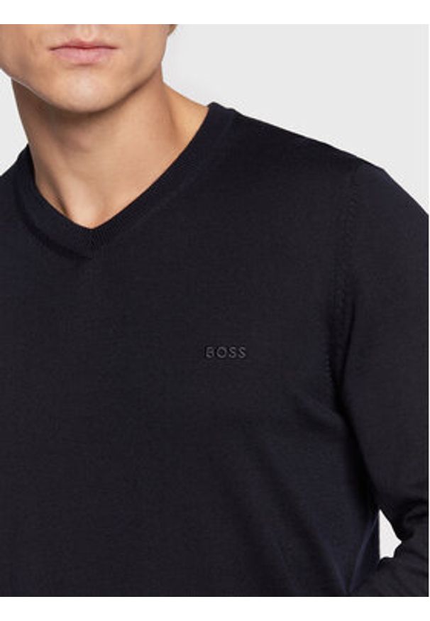 BOSS - Boss Sweter Baram-L 50476363 Granatowy Slim Fit. Kolor: niebieski. Materiał: wełna