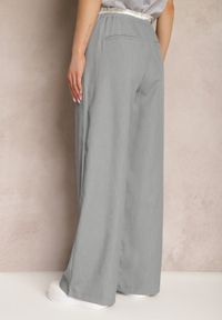 Renee - Szare Materiałowe Spodnie z Szerokimi Nogawkami High Waist z Gumką w Talii Comina. Okazja: na co dzień. Stan: podwyższony. Kolor: szary. Materiał: materiał. Styl: elegancki, casual #3
