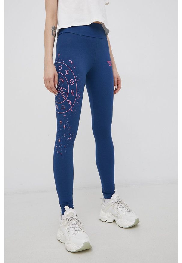Reebok Classic Legginsy HB8626 damskie z nadrukiem. Kolor: niebieski. Materiał: dzianina. Wzór: nadruk