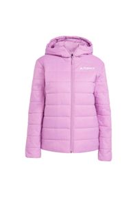 Adidas - Kurtka z kapturem z ociepleniem Terrex Multi Essentials CLIMAWARM. Typ kołnierza: kaptur. Kolor: fioletowy. Materiał: puch. Technologia: ClimaWarm (Adidas). Sport: turystyka piesza