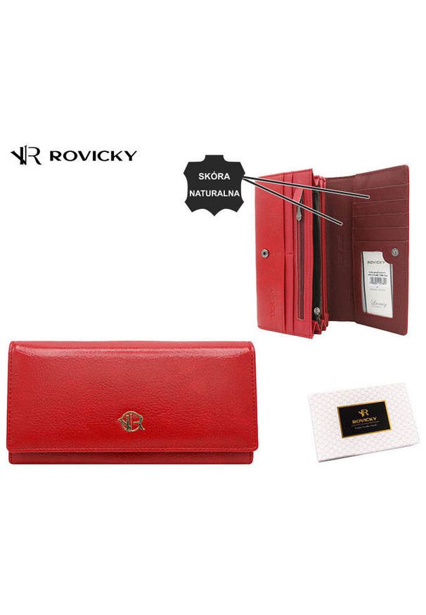 Portfel damski ROVICKY RPX-27A-ML RED czerwony. Kolor: czerwony. Materiał: skóra