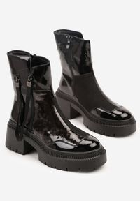 Born2be - Czarne Lakierowane Botki Vices z Ozdobną Tasiemką Rivavie. Okazja: na co dzień. Kolor: czarny. Materiał: lakier. Styl: casual, elegancki #7