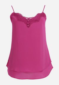 Born2be - Fuksjowy Top na Cienkich Ramiączkach z Ozdobną Koronką Samianes. Kolor: różowy. Materiał: koronka. Długość rękawa: na ramiączkach. Wzór: koronka #3