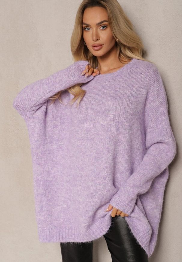 Renee - Fioletowy Casualowy Sweter Oversize Allethia. Okazja: na co dzień. Kolor: fioletowy. Styl: casual